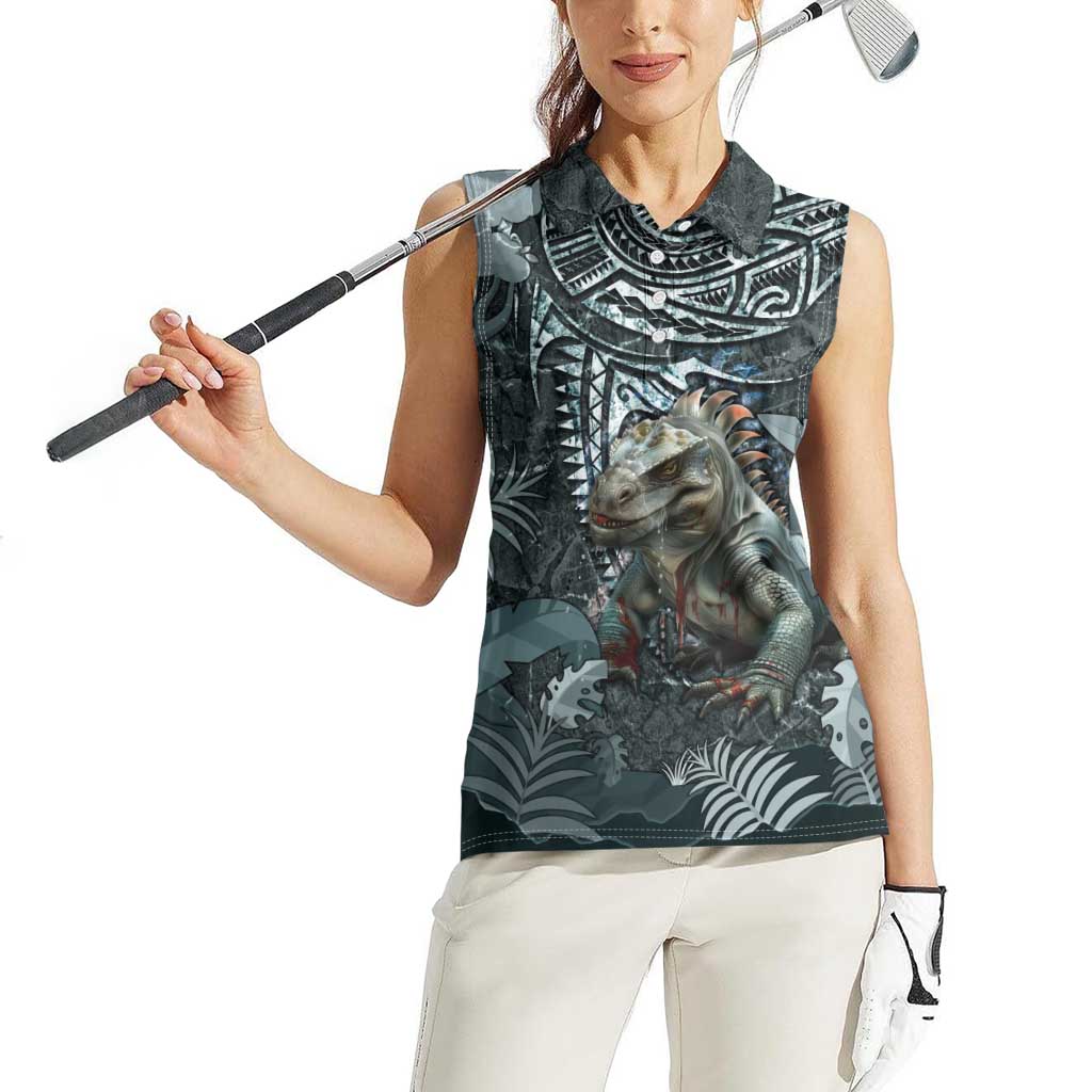 Hawaii Mo'o Lizard God Women Sleeveless Polo Shirt Polynesian Style