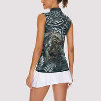 Hawaii Mo'o Lizard God Women Sleeveless Polo Shirt Polynesian Style