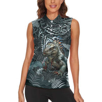 Hawaii Mo'o Lizard God Women Sleeveless Polo Shirt Polynesian Style