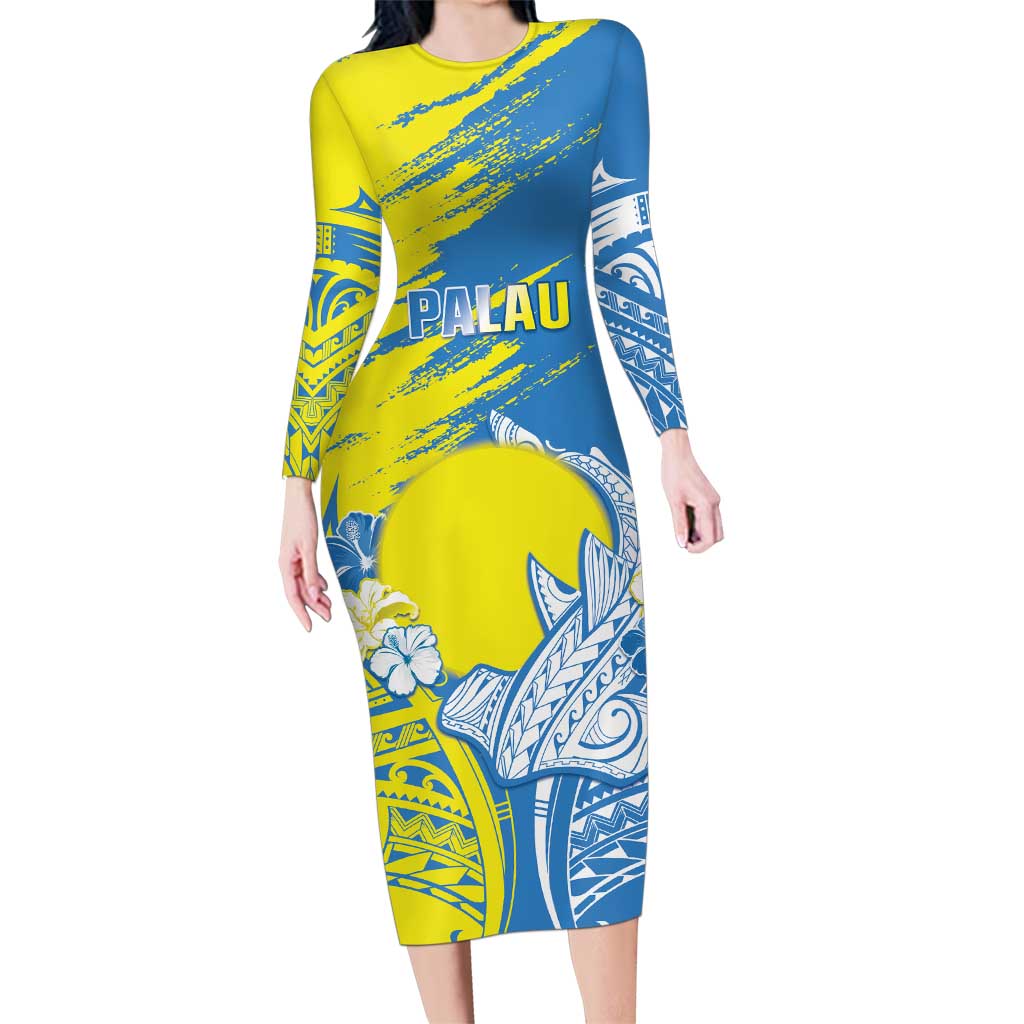Palau Independence Day Family Matching Long Sleeve Bodycon Dress and Hawaiian Shirt Happy 30th Anniversary LT05 Mom's Dress Blue - Polynesian Pride