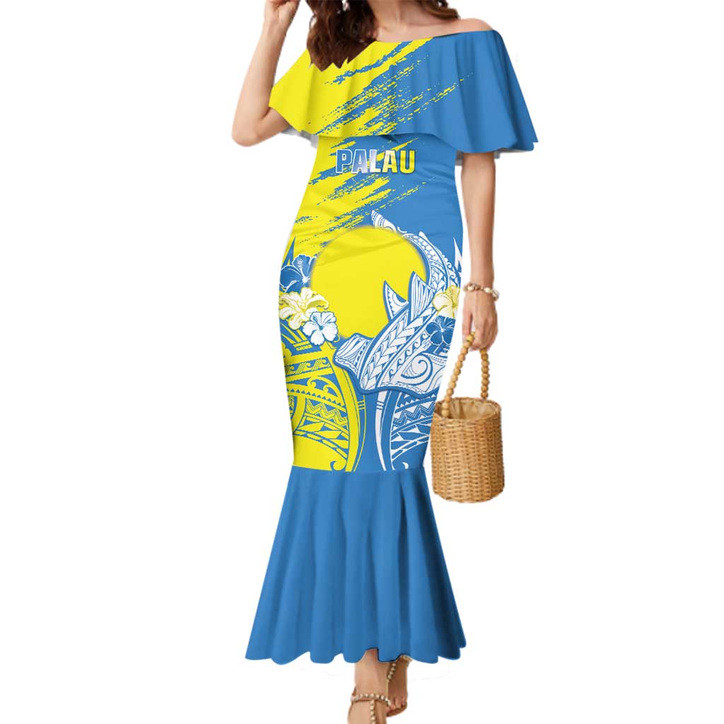 Palau Independence Day Family Matching Mermaid Dress and Hawaiian Shirt Happy 30th Anniversary LT05 Mom's Dress Blue - Polynesian Pride