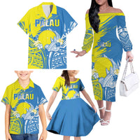 Palau Independence Day Family Matching Off The Shoulder Long Sleeve Dress and Hawaiian Shirt Happy 30th Anniversary LT05 - Polynesian Pride