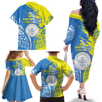 Palau Independence Day Family Matching Off The Shoulder Long Sleeve Dress and Hawaiian Shirt Happy 30th Anniversary LT05 - Polynesian Pride