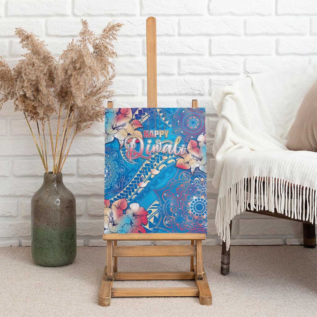 Happy Diwali Festival Canvas Wall Art Diya Lamp Rangoli With Polynesian Pattern