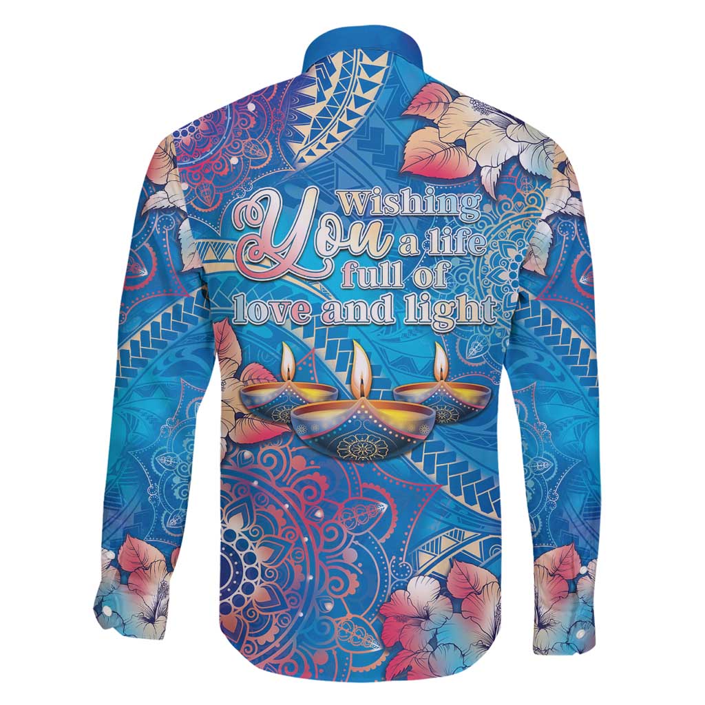 Happy Diwali Festival Family Matching Long Sleeve Bodycon Dress and Hawaiian Shirt Diya Lamp Rangoli With Polynesian Pattern LT05 - Polynesian Pride