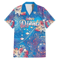 Happy Diwali Festival Family Matching Mermaid Dress and Hawaiian Shirt Diya Lamp Rangoli With Polynesian Pattern LT05 Dad's Shirt - Short Sleeve Blue - Polynesian Pride