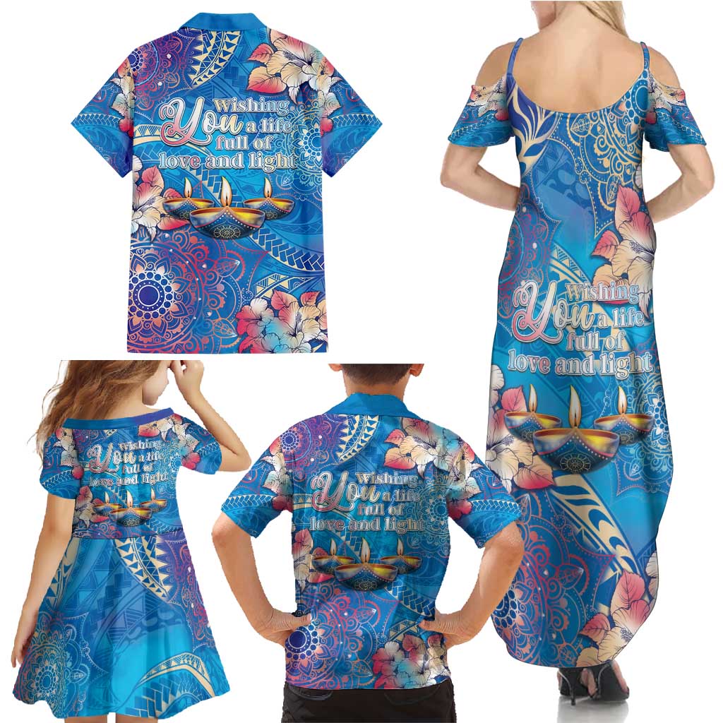 Happy Diwali Festival Family Matching Summer Maxi Dress and Hawaiian Shirt Diya Lamp Rangoli With Polynesian Pattern LT05 - Polynesian Pride