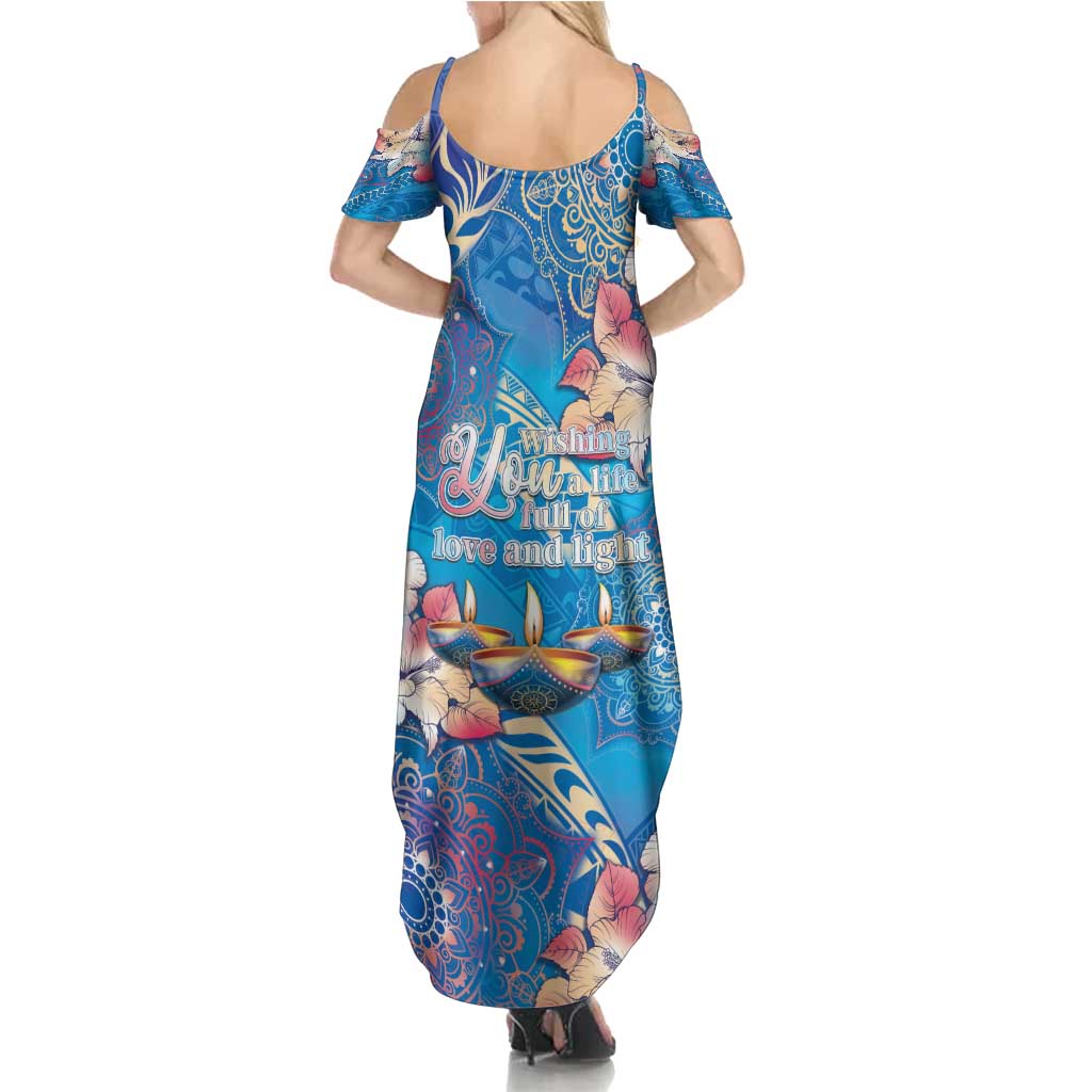 Happy Diwali Festival Family Matching Summer Maxi Dress and Hawaiian Shirt Diya Lamp Rangoli With Polynesian Pattern LT05 - Polynesian Pride