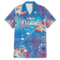 Happy Diwali Festival Family Matching Tank Maxi Dress and Hawaiian Shirt Diya Lamp Rangoli With Polynesian Pattern LT05 Dad's Shirt - Short Sleeve Blue - Polynesian Pride