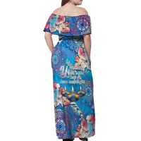 Happy Diwali Festival Off Shoulder Maxi Dress Diya Lamp Rangoli With Polynesian Pattern
