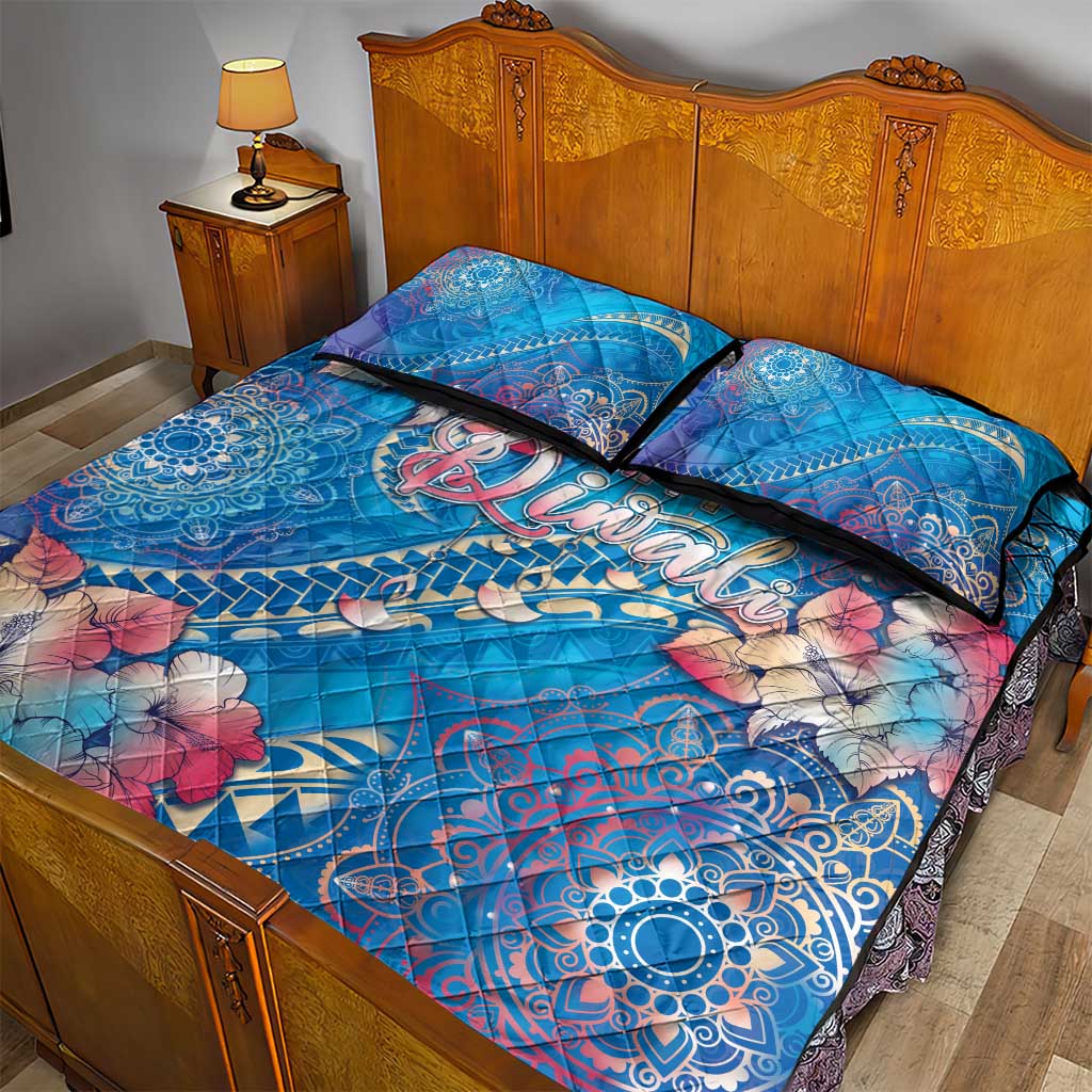Happy Diwali Festival Quilt Bed Set Diya Lamp Rangoli With Polynesian Pattern