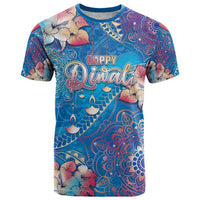 Happy Diwali Festival T Shirt Diya Lamp Rangoli With Polynesian Pattern