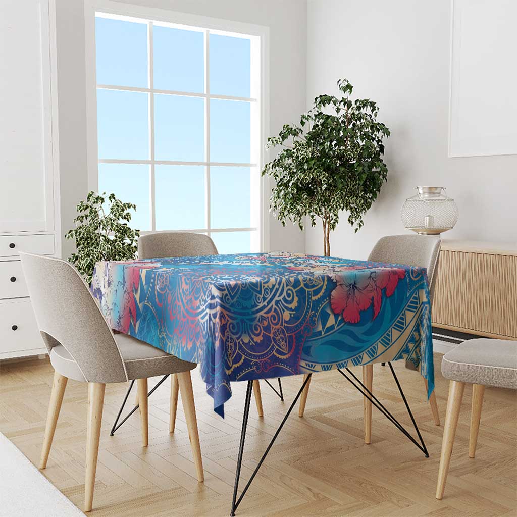 Happy Diwali Festival Tablecloth Diya Lamp Rangoli With Polynesian Pattern