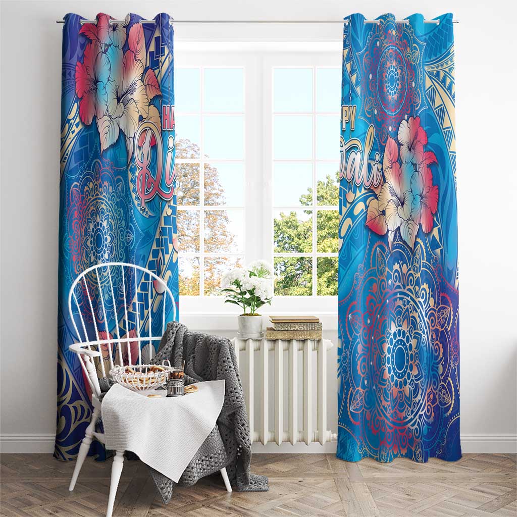 Happy Diwali Festival Window Curtain Diya Lamp Rangoli With Polynesian Pattern
