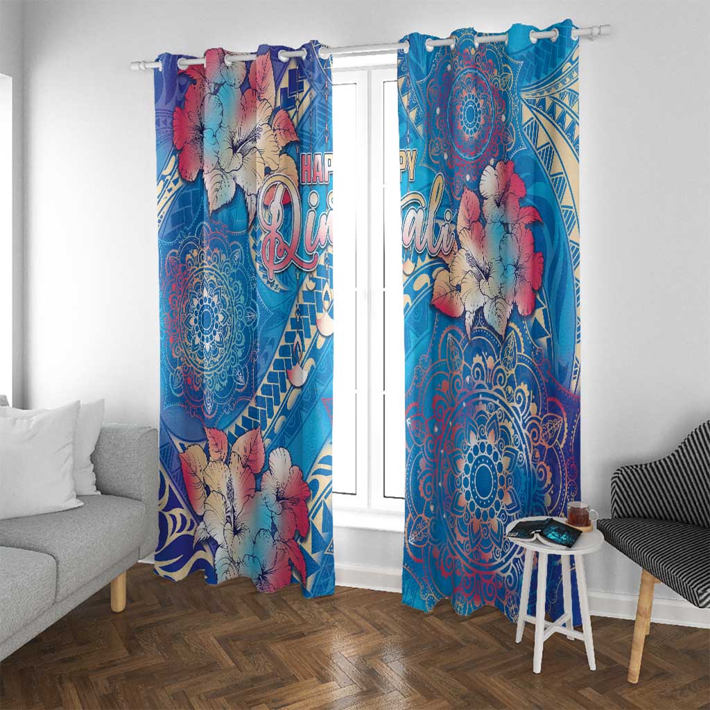 Happy Diwali Festival Window Curtain Diya Lamp Rangoli With Polynesian Pattern