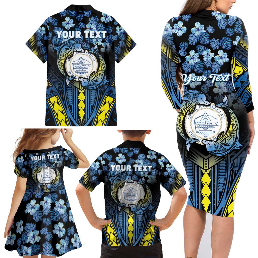 Personalised Palau Family Matching Long Sleeve Bodycon Dress and Hawaiian Shirt Polynesian Dolphin Tropical Hibiscus Style LT05 - Polynesian Pride