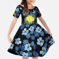 Personalised Palau Family Matching Off Shoulder Maxi Dress and Hawaiian Shirt Polynesian Dolphin Tropical Hibiscus Style LT05 Daughter's Dress Black - Polynesian Pride