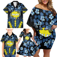 Personalised Palau Family Matching Off Shoulder Short Dress and Hawaiian Shirt Polynesian Dolphin Tropical Hibiscus Style LT05 - Polynesian Pride