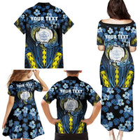 Personalised Palau Family Matching Puletasi and Hawaiian Shirt Polynesian Dolphin Tropical Hibiscus Style