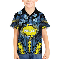 Personalised Palau Family Matching Short Sleeve Bodycon Dress and Hawaiian Shirt Polynesian Dolphin Tropical Hibiscus Style LT05 Son's Shirt Black - Polynesian Pride