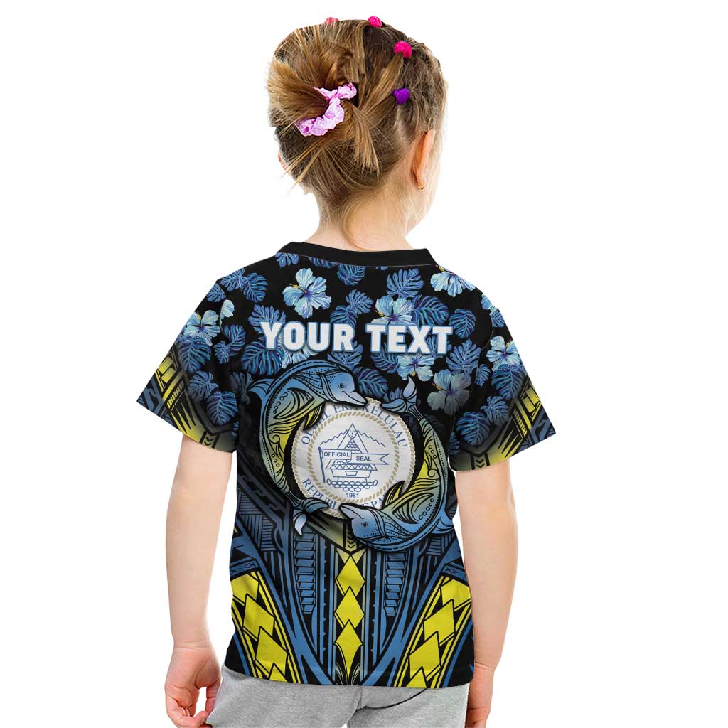 Personalised Palau Kid T Shirt Polynesian Dolphin Tropical Hibiscus Style
