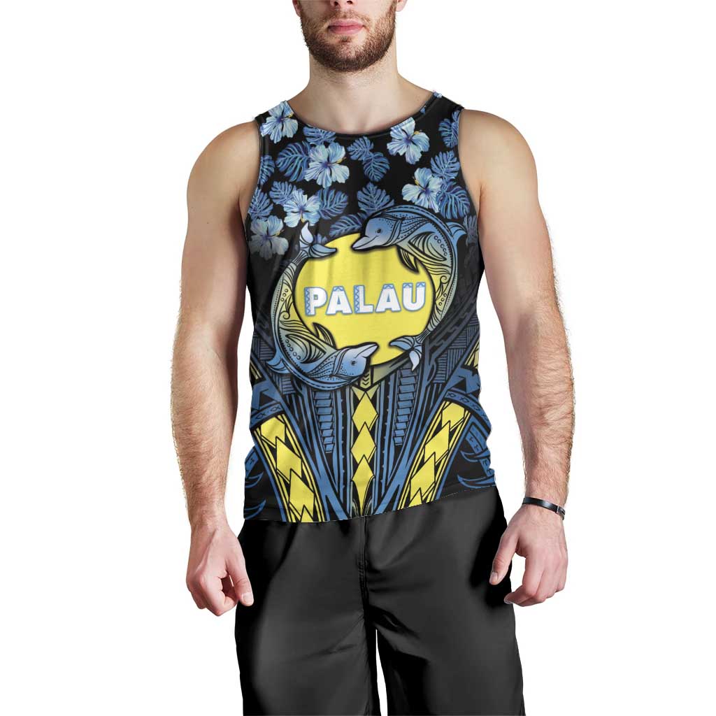 Personalised Palau Men Tank Top Polynesian Dolphin Tropical Hibiscus Style LT05 - Polynesian Pride