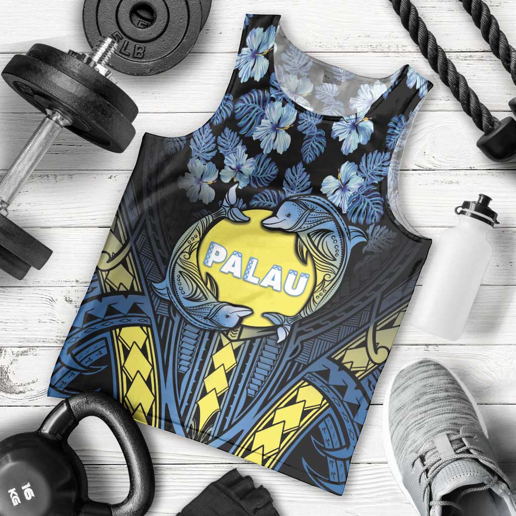 Personalised Palau Men Tank Top Polynesian Dolphin Tropical Hibiscus Style LT05 - Polynesian Pride