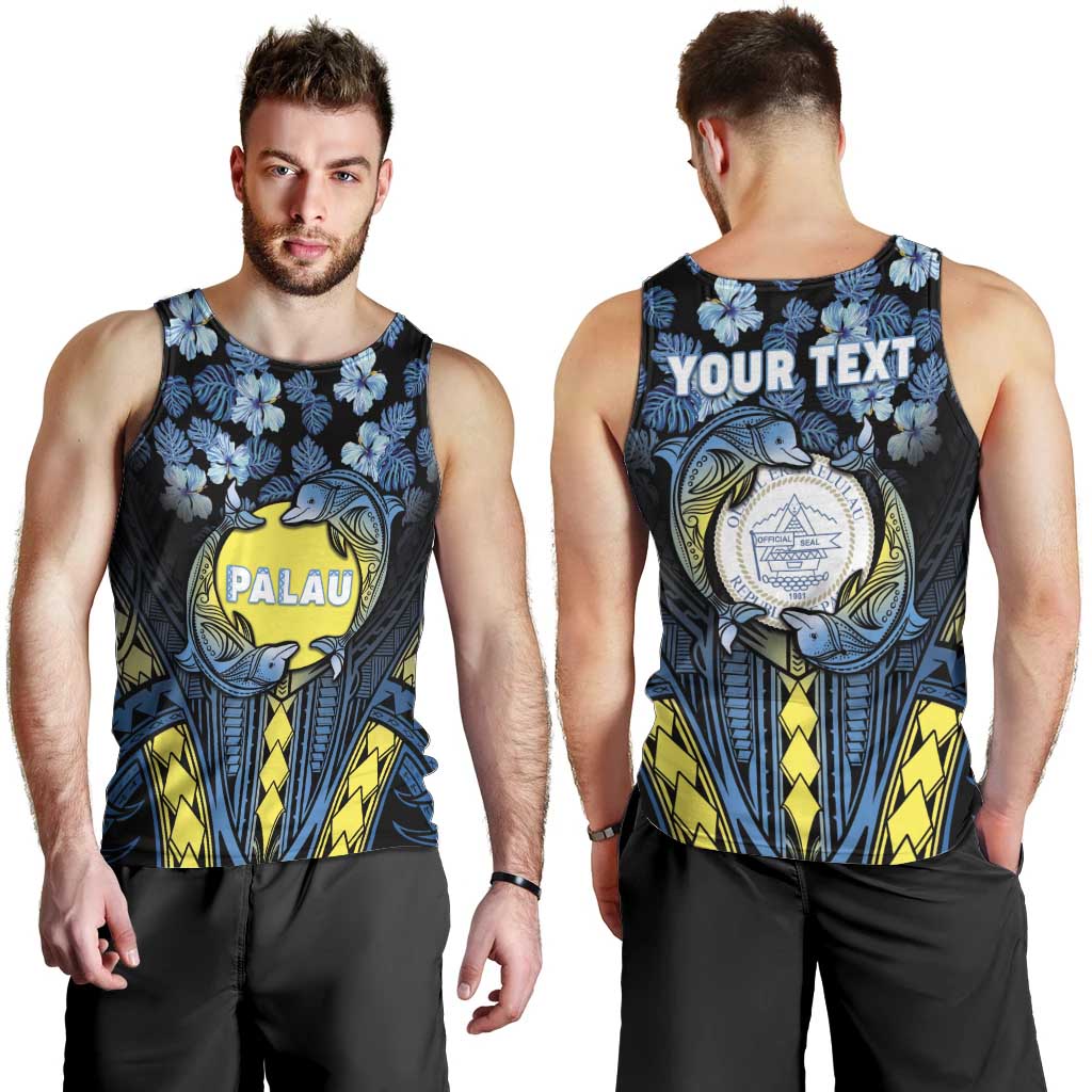 Personalised Palau Men Tank Top Polynesian Dolphin Tropical Hibiscus Style LT05 - Polynesian Pride