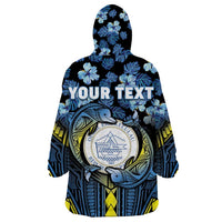 Personalised Palau Wearable Blanket Hoodie Polynesian Dolphin Tropical Hibiscus Style
