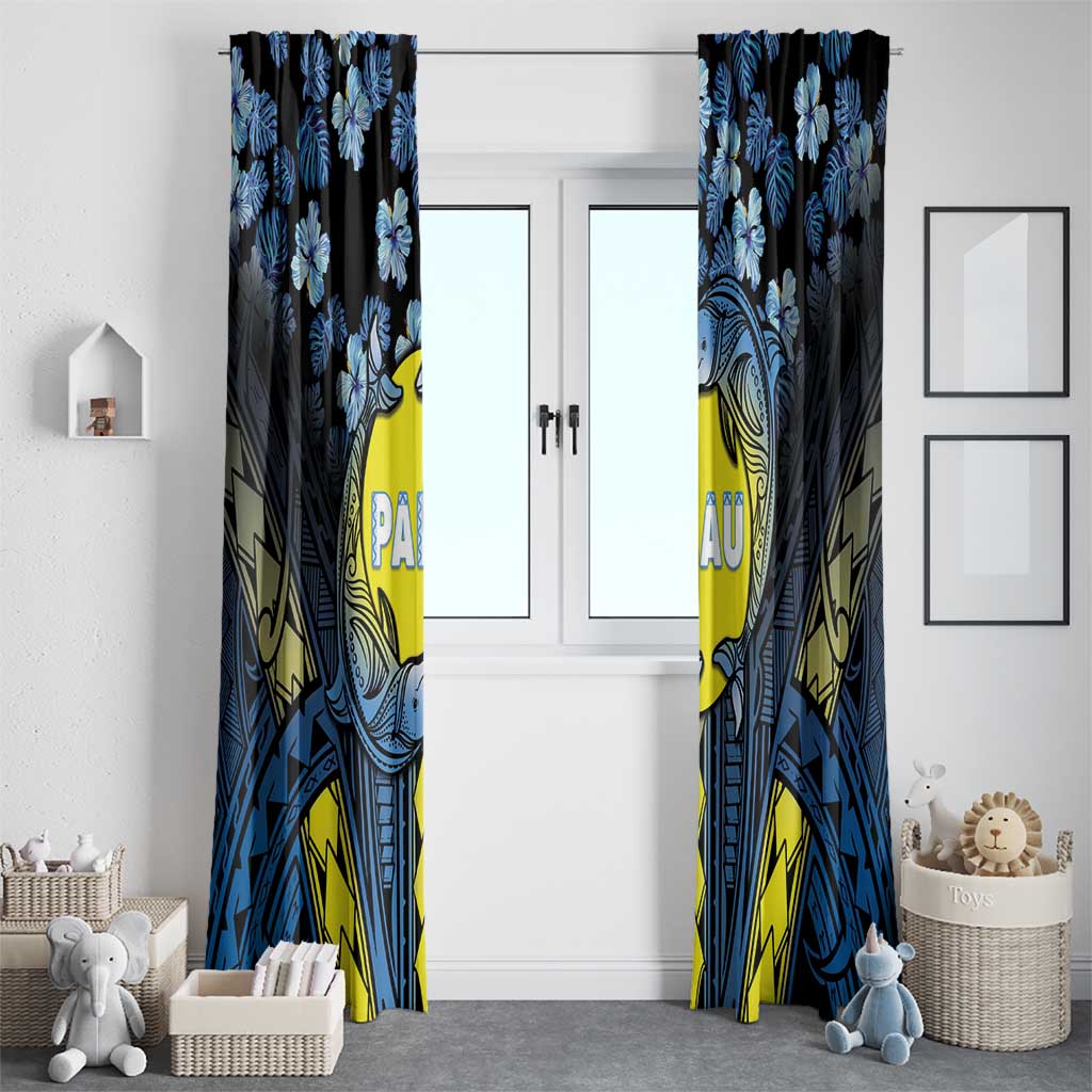 Palau Window Curtain Polynesian Dolphin Tropical Hibiscus Style