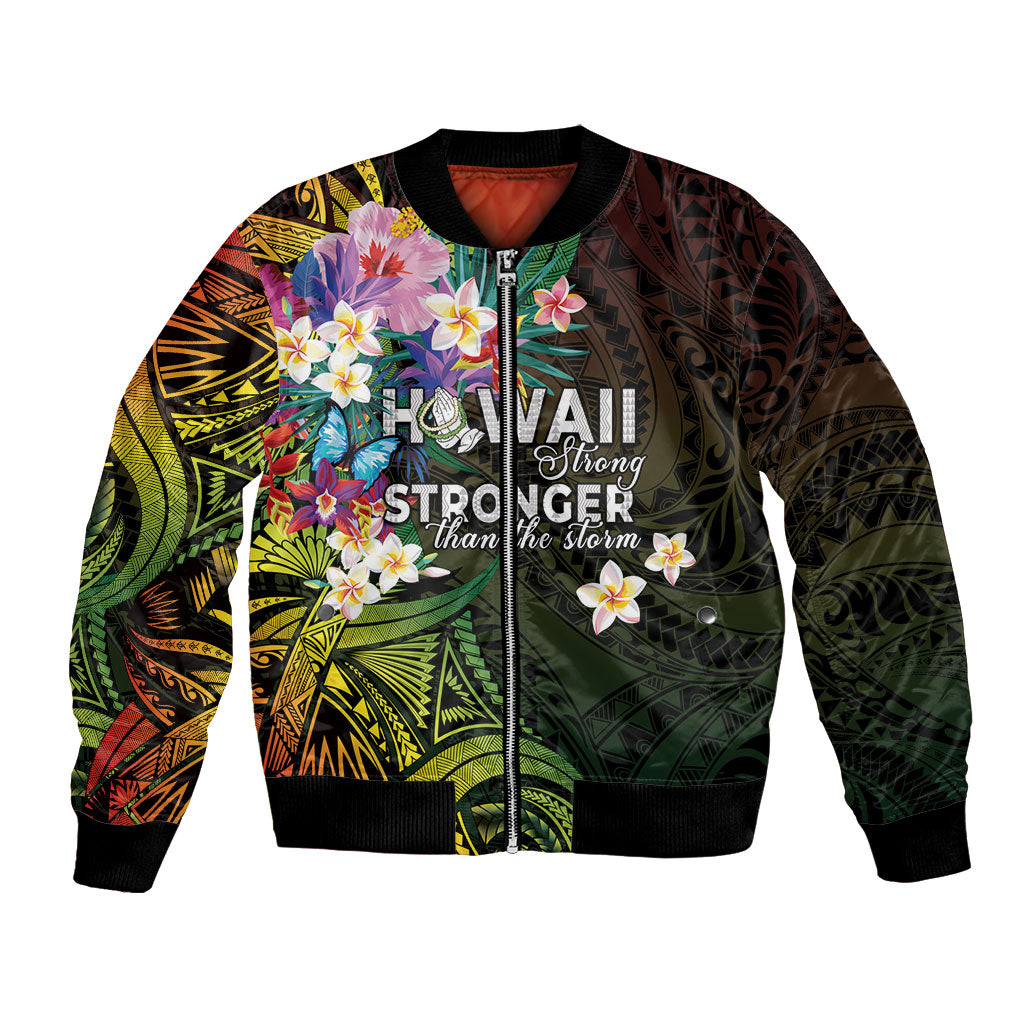 Hawaii Strong Bomber Jacket Polynesian Tribal Tropical Flowers LT05 Unisex Black - Polynesian Pride