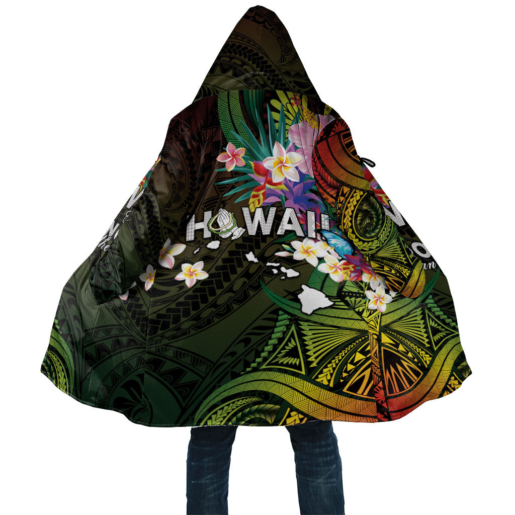 Hawaii Strong Cloak Polynesian Tribal Tropical Flowers LT05 Unisex Black - Polynesian Pride