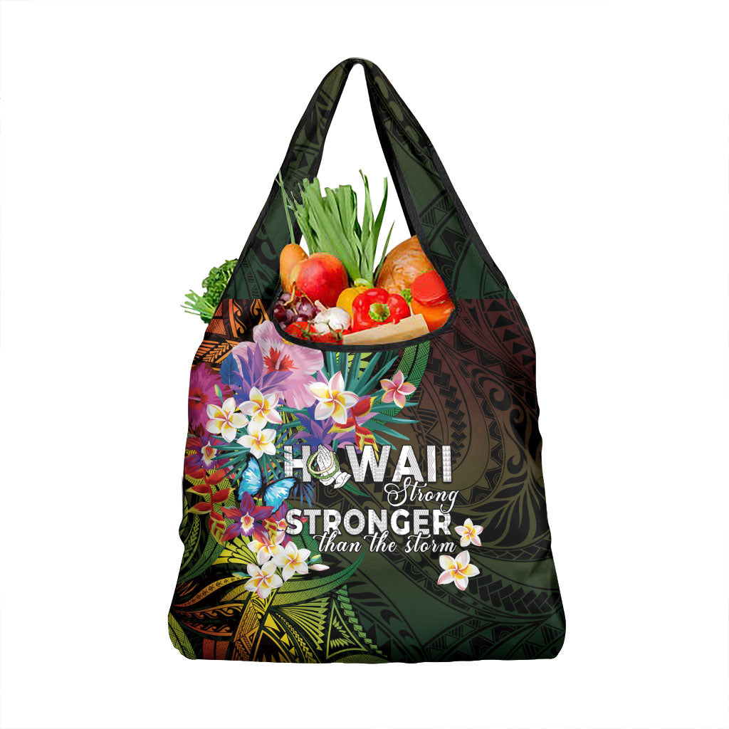 Hawaii Strong Grocery Bag Polynesian Tribal Tropical Flowers LT05 1-pack One Size Black - Polynesian Pride