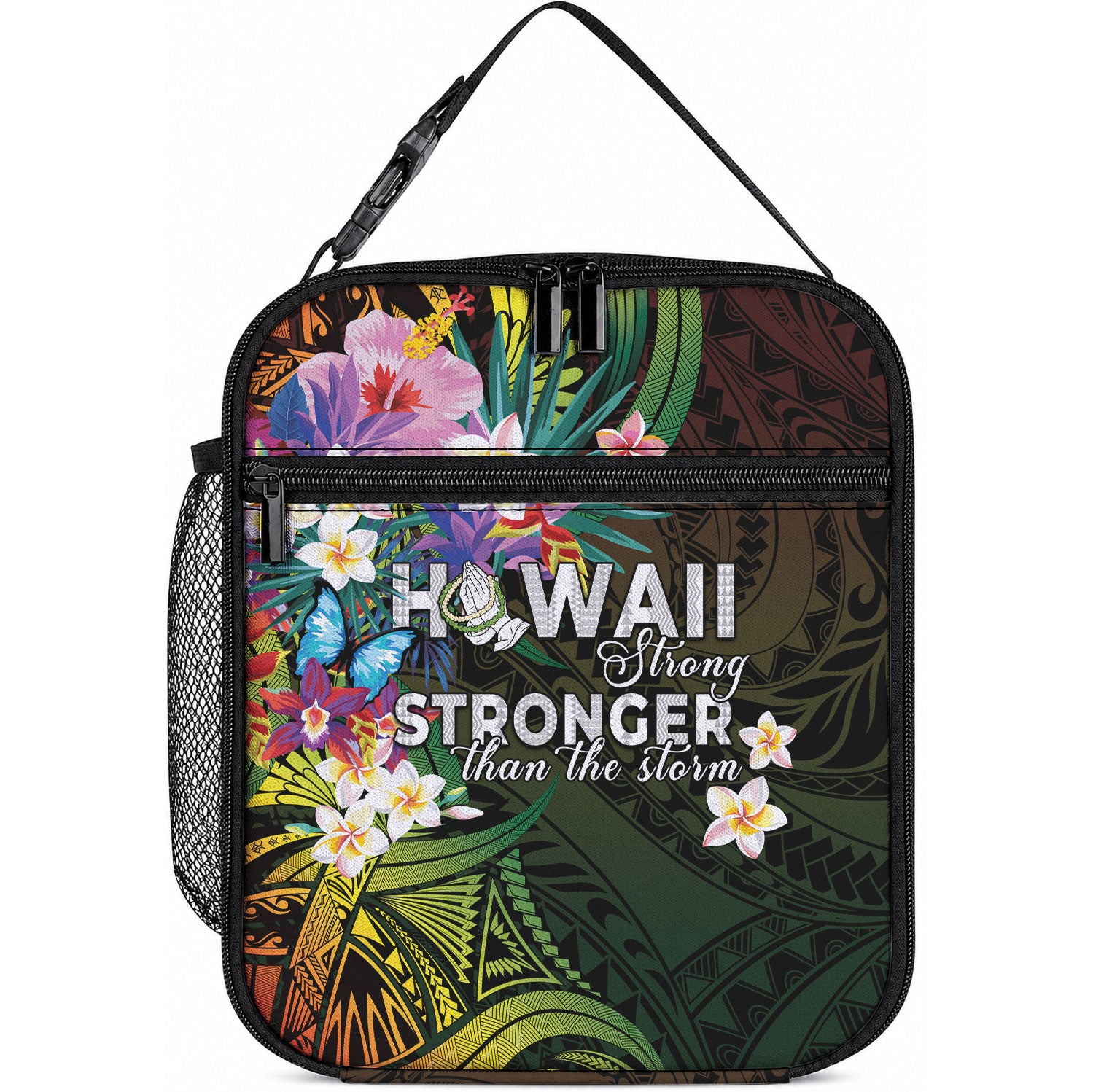 Hawaii Strong Lunch Bag Polynesian Tribal Tropical Flowers LT05 10.2 × 8.3 × 4.3 inch Black - Polynesian Pride