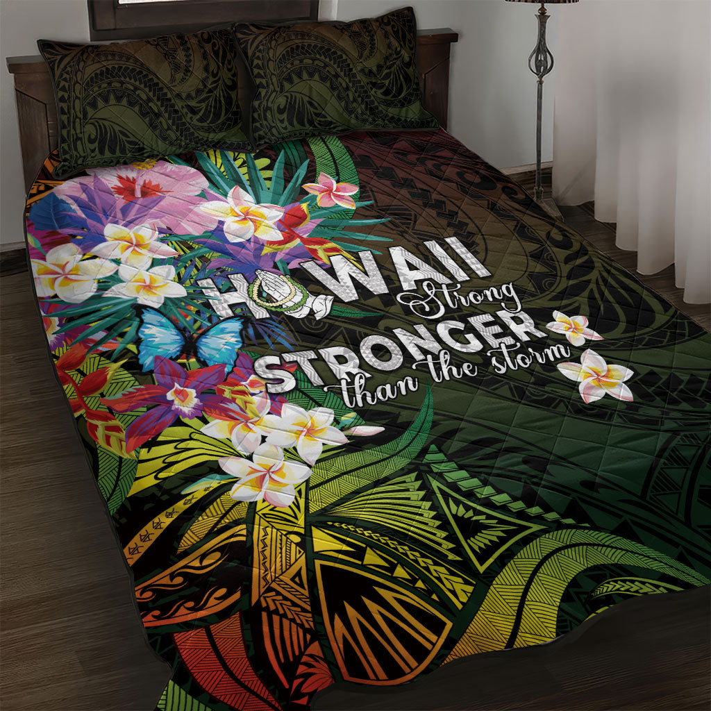 Hawaii Strong Quilt Bed Set Polynesian Tribal Tropical Flowers LT05 Black - Polynesian Pride