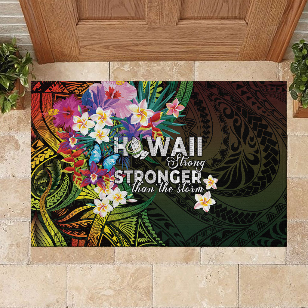 Hawaii Strong Rubber Doormat Polynesian Tribal Tropical Flowers LT05 Black - Polynesian Pride