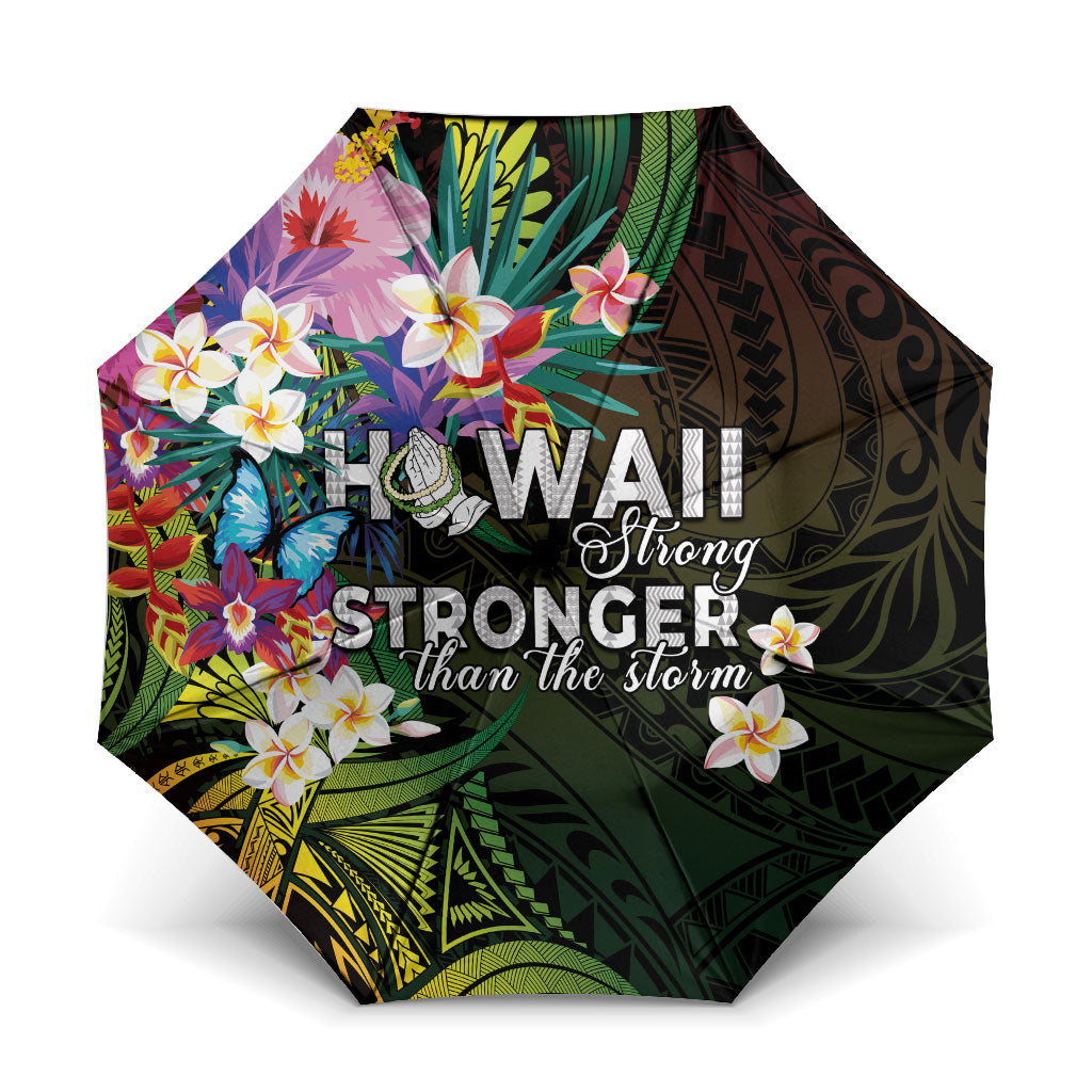 Hawaii Strong Umbrella Polynesian Tribal Tropical Flowers LT05 One Size Folded 11.42 inch Opened Diameter 37.4 inch Black - Polynesian Pride