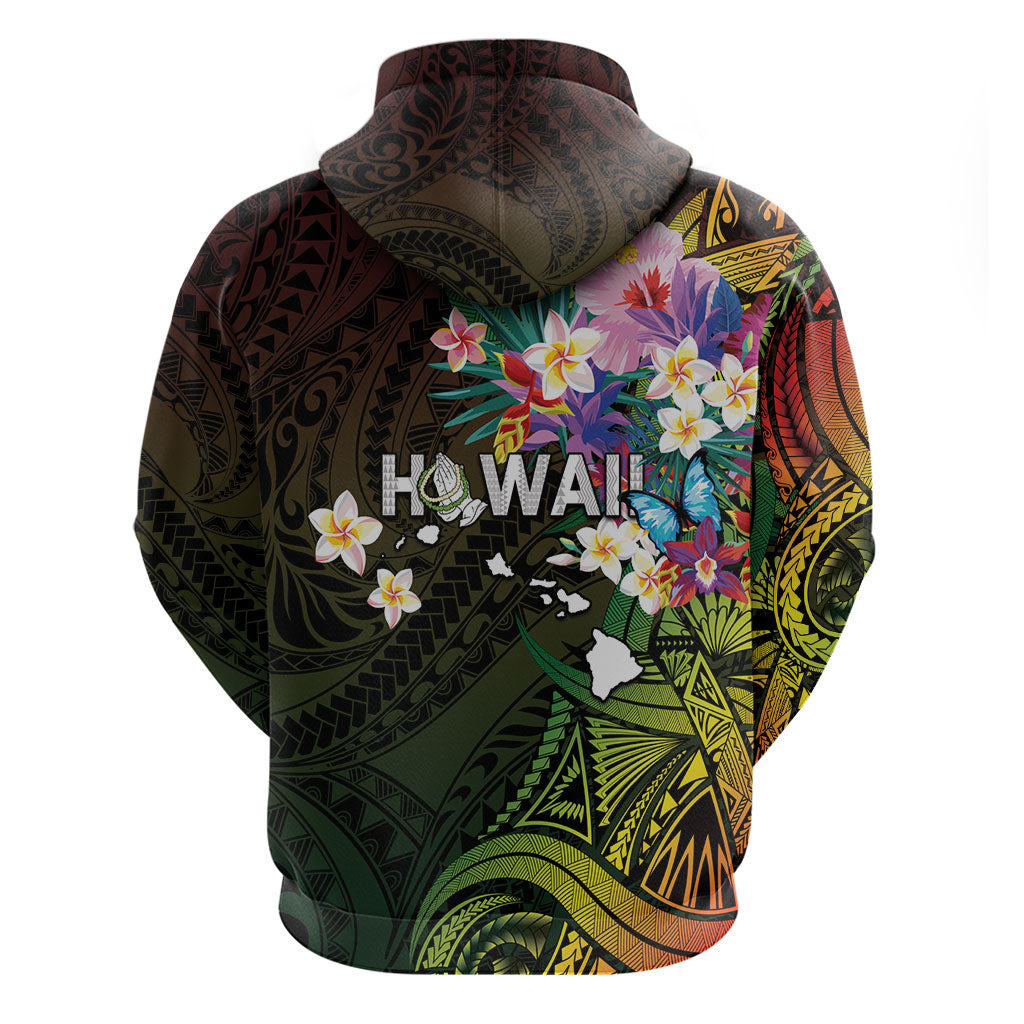 Hawaii Strong Zip Hoodie Polynesian Tribal Tropical Flowers
