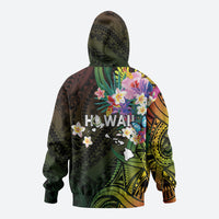 Hawaii Strong Zip Hoodie Polynesian Tribal Tropical Flowers