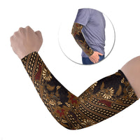 Indonesian Parang Batik Arm Sleeves Brown Gold Floral Pattern