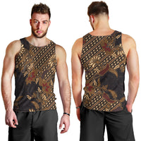 Indonesian Parang Batik Men Tank Top Brown Gold Floral Pattern