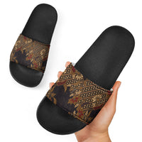 Indonesian Parang Batik Slide Sandals Brown Gold Floral Pattern