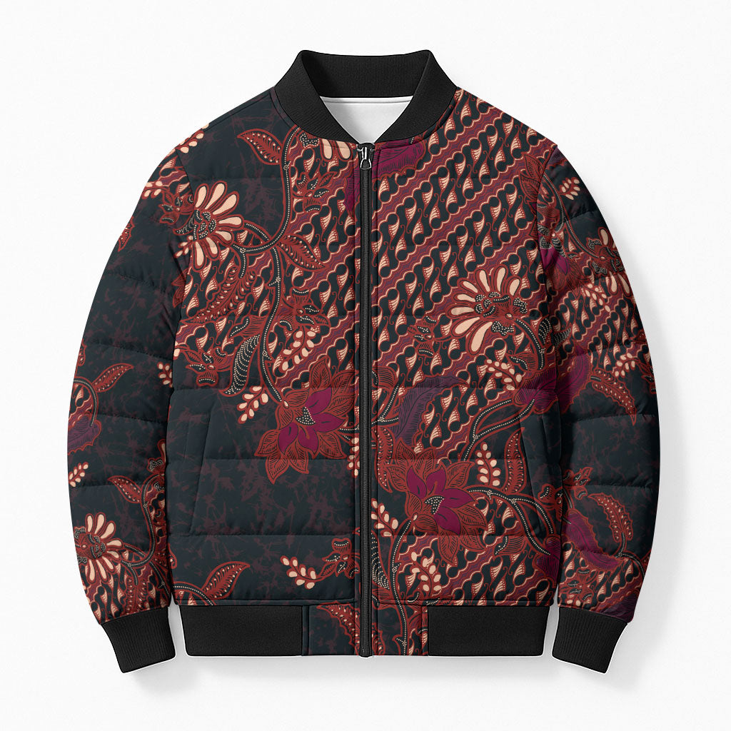 Indonesian Parang Batik Bomber Puffer Jacket Red Floral Pattern LT05 Unisex Red - Polynesian Pride