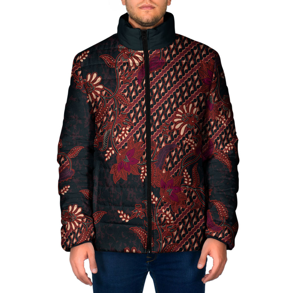 Indonesian Parang Batik Padded Jacket Red Floral Pattern LT05 Men Red - Polynesian Pride