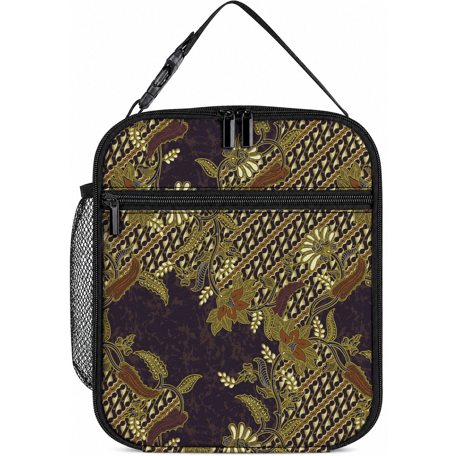 Indonesian Parang Batik Lunch Bag Yellow Floral Pattern LT05 10.2 × 8.3 × 4.3 inch Yellow - Polynesian Pride