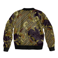 Indonesian Parang Batik Sleeve Zip Bomber Jacket Yellow Floral Pattern
