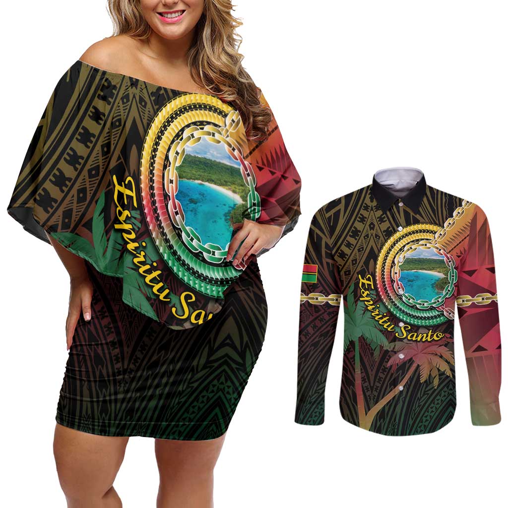 Vanuatu Espiritu Santo Island Couples Matching Off Shoulder Short Dress and Long Sleeve Button Shirt Beach Landscape