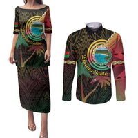 Vanuatu Espiritu Santo Island Couples Matching Puletasi and Long Sleeve Button Shirt Beach Landscape