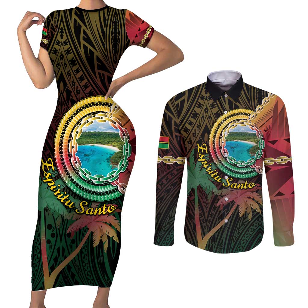 Vanuatu Espiritu Santo Island Couples Matching Short Sleeve Bodycon Dress and Long Sleeve Button Shirt Beach Landscape