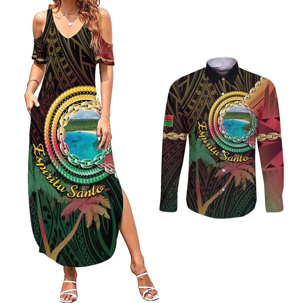 Vanuatu Espiritu Santo Island Couples Matching Summer Maxi Dress and Long Sleeve Button Shirt Beach Landscape